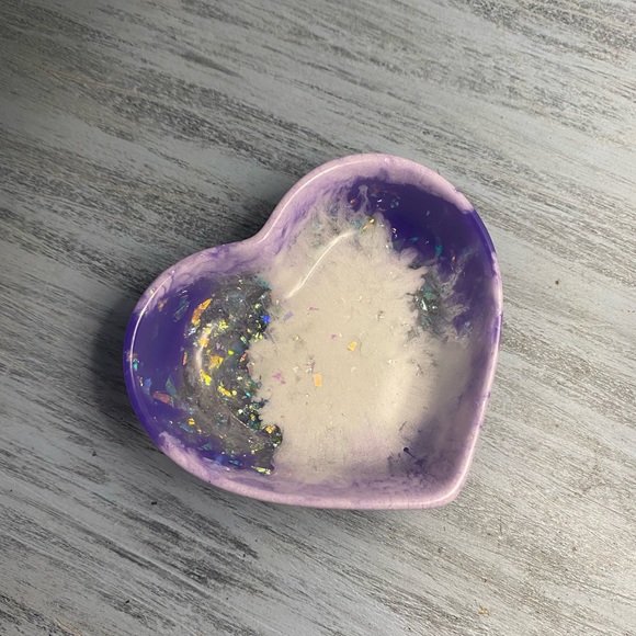 Purple and White Heart Tray - Iridescent Rainbow Handmade Jewelry Dish - Picture 3 of 11